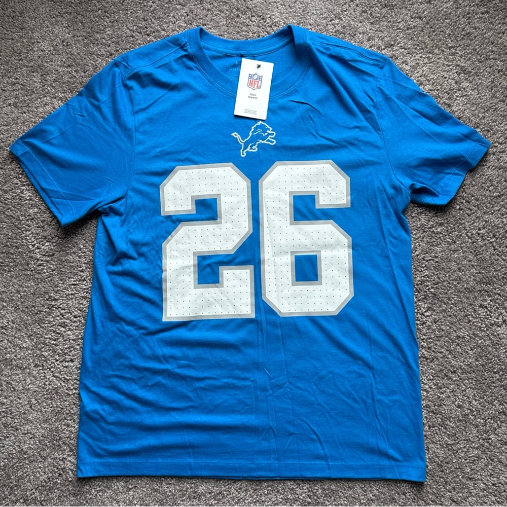 NWT Nike Jahmyr Gibbs Detroit Lions NFL Blue Adult Cotton T-shirt Size Large